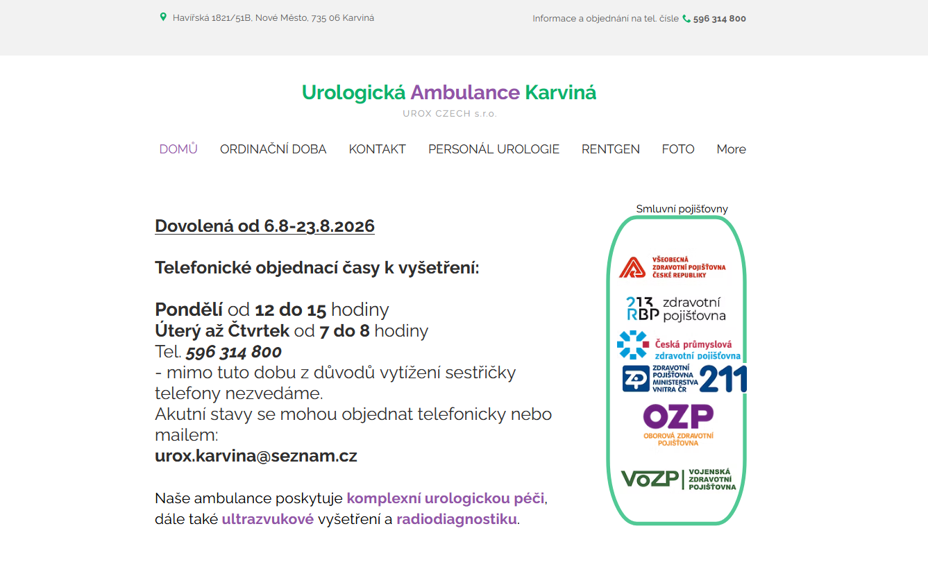 Náhled webu Urologie Karviná
